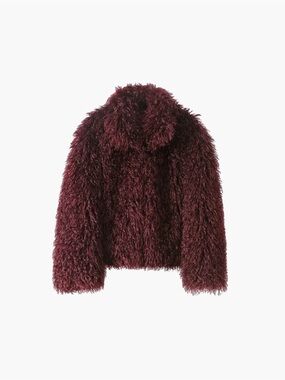 Plush Faux Fur Jacket in Burgundy